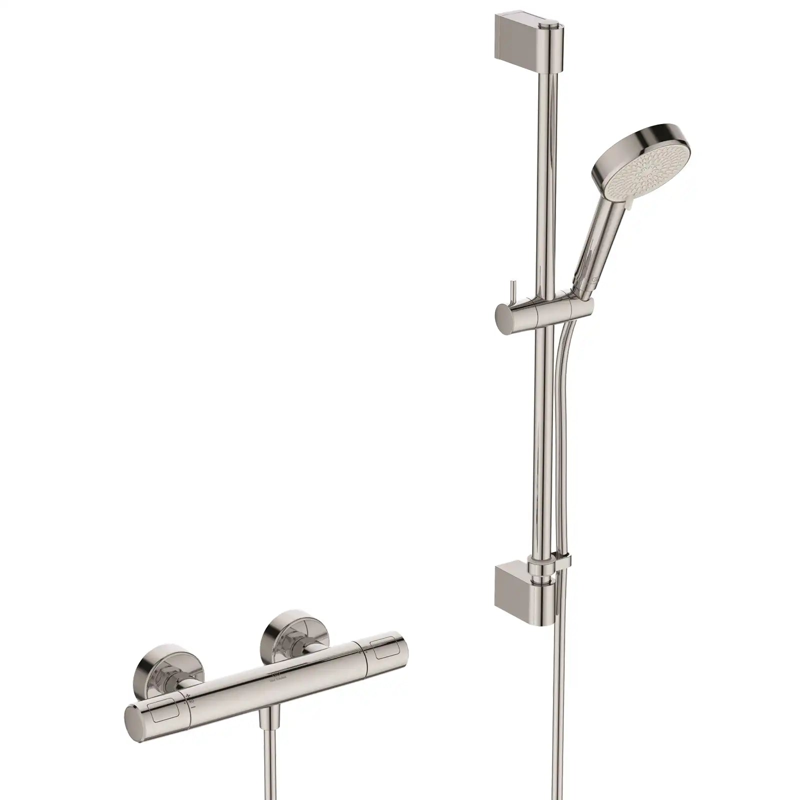 Ideal Standard Ceratherm T25N Chrome Exposed Thermostatic Shower Mixer Pack, 600mm Rail with Round 2 Function Handspray & 1750mm Shower Hose A8517AA