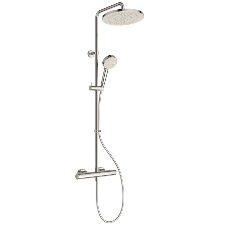 Ideal Standard Ceratherm T25N Chrome Exposed Thermostatic Shower System, 260mm Fixed Round Shower Head, 100mm 2 Function Handspray. 1.75m Hose A8522AA