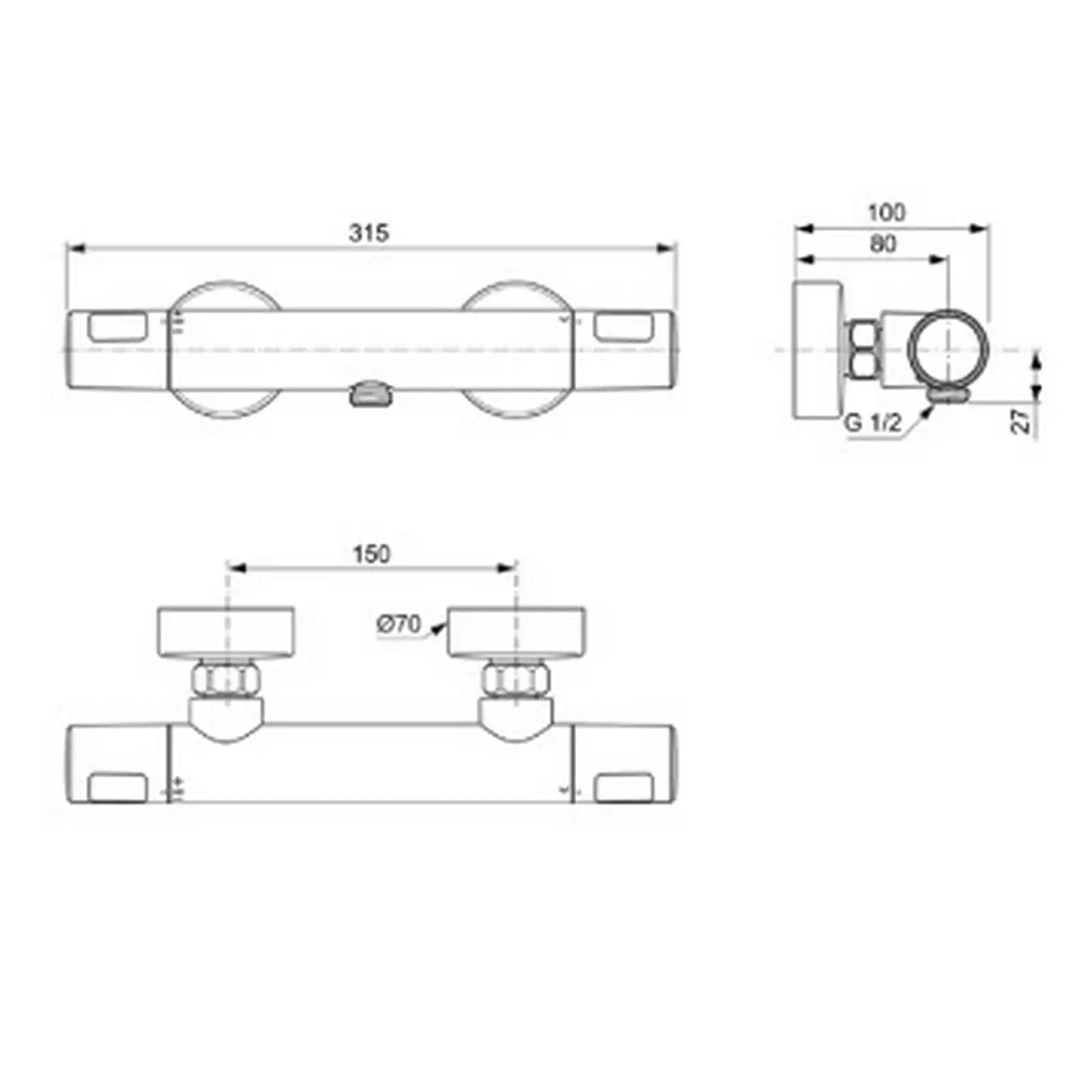 Ideal Standard Ceratherm T25N Exposed Thermostatic Shower Mixer Valve 315x100x70 mm