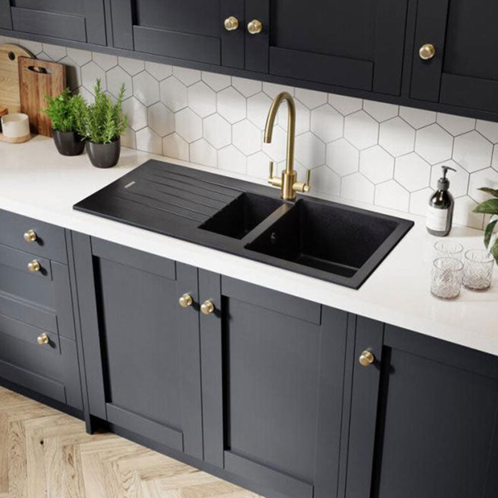 Rangemaster Andesite 1.5 Bowl Granite Kitchen Sink & Waste with Stone, Crystal, and Ash Finish Options