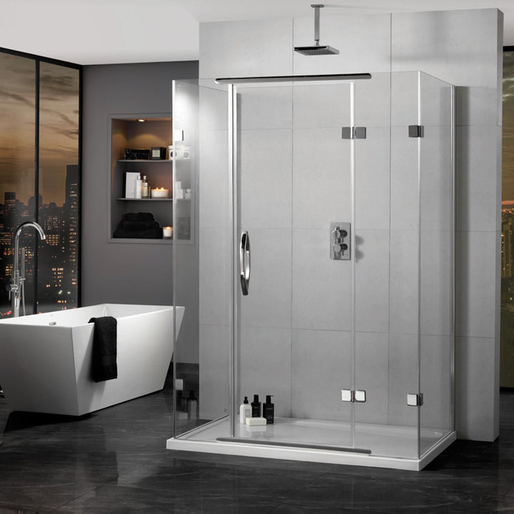 Aquadart Inline Polished Silver 3 Sided Hinge Shower Enclosure 900-900mm AQ1030