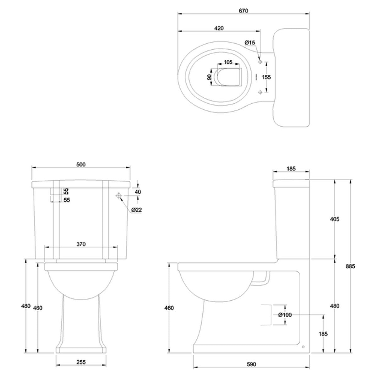 Burlington Arcade White Gloss Full Back To Wall Close Coupled Pan & Dual Flush Cistern