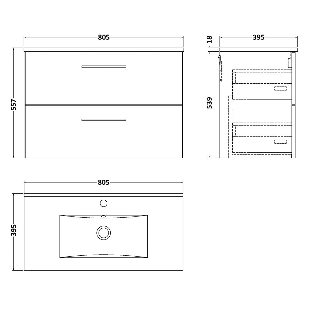 Nuie Arno Electric Blue 800mm Wall Hung 2-Drawer Vanity Unit & Basin 2
