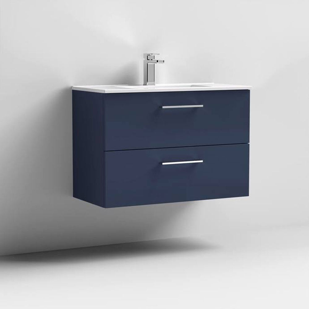 Nuie Arno Electric Blue 800mm Wall Hung 2-Drawer Vanity Unit & Basin 2