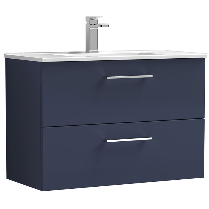 Nuie Arno Electric Blue 800mm Wall Hung 2-Drawer Vanity Unit & Basin 2