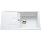 White kitchen sink with a drainboard on a white background