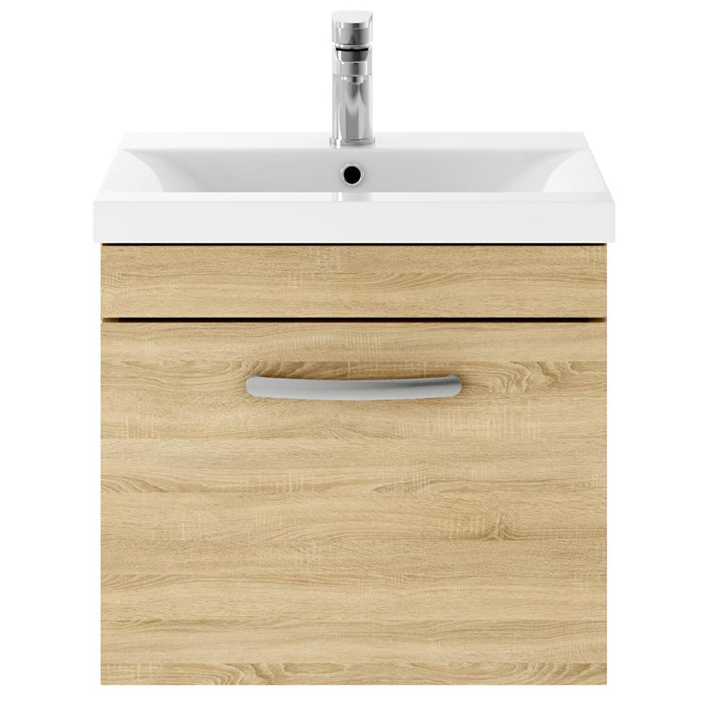 Nuie Athena Natural Oak Wall Hung 500mm Cabinet & Mid-Edge Basin