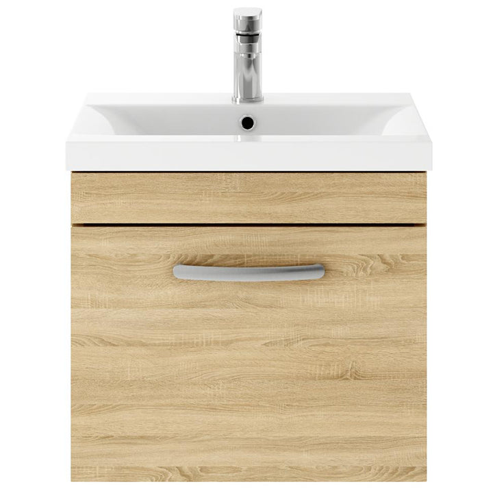 Nuie Athena Natural Oak Wall Hung 500mm Cabinet & Mid-Edge Basin
