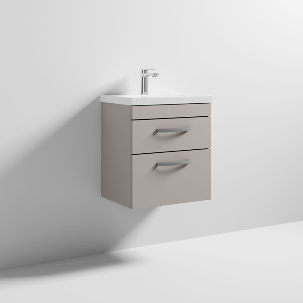 Nuie Athena Stone Grey Wall Hung 500mm Cabinet & Mid-Edge Basin