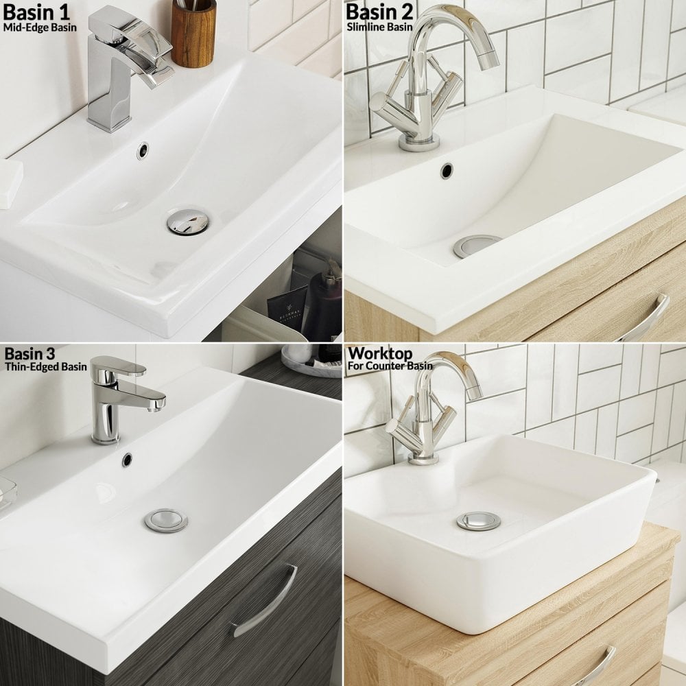 Nuie Athena Stone Grey Wall Hung 500mm Cabinet & Mid-Edge Basin