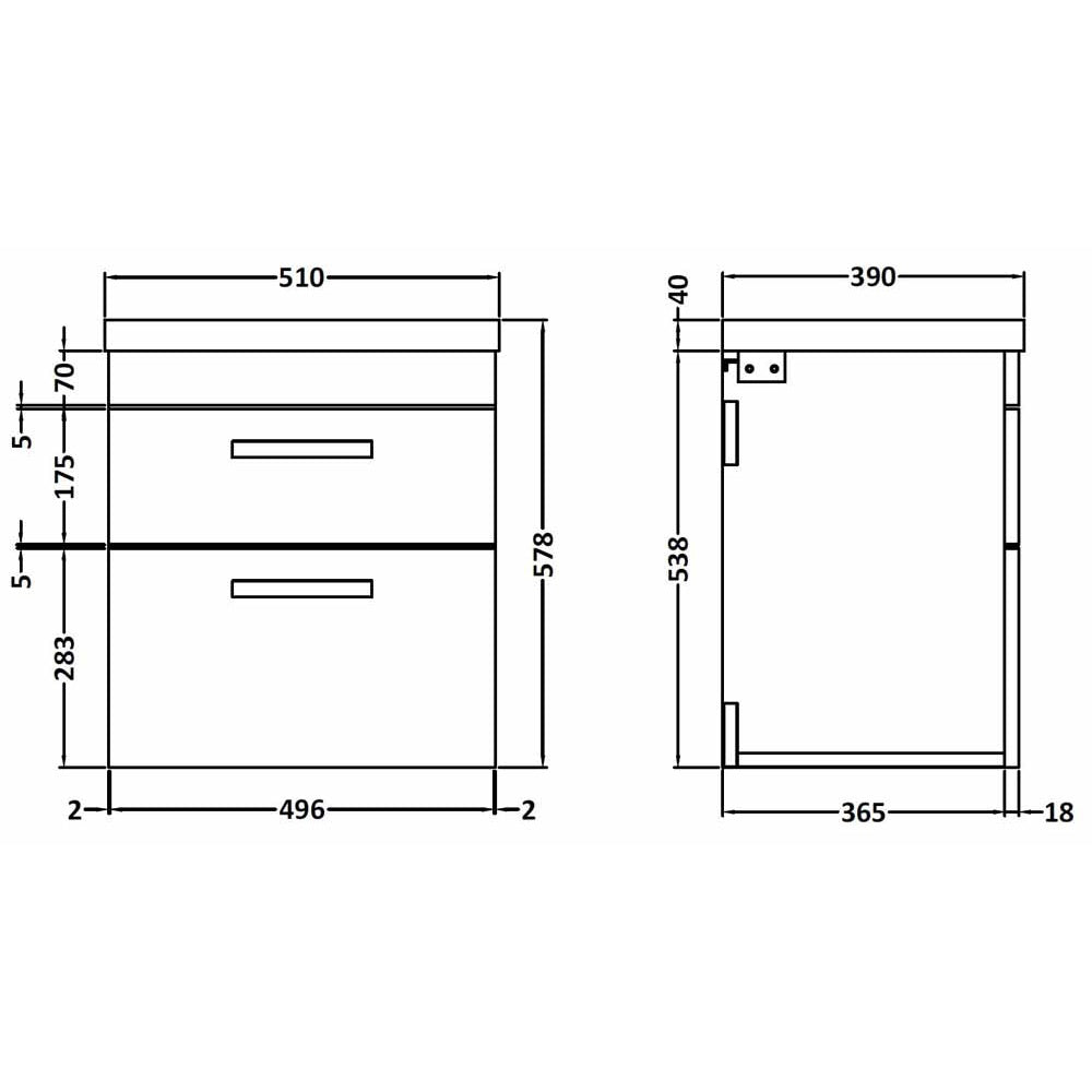Nuie Athena Stone Grey Wall Hung 500mm Cabinet & Mid-Edge Basin