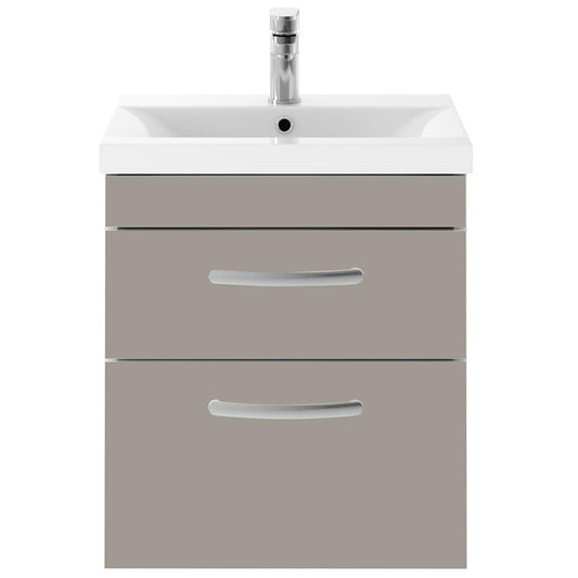 Nuie Athena Stone Grey Wall Hung 500mm Cabinet & Mid-Edge Basin