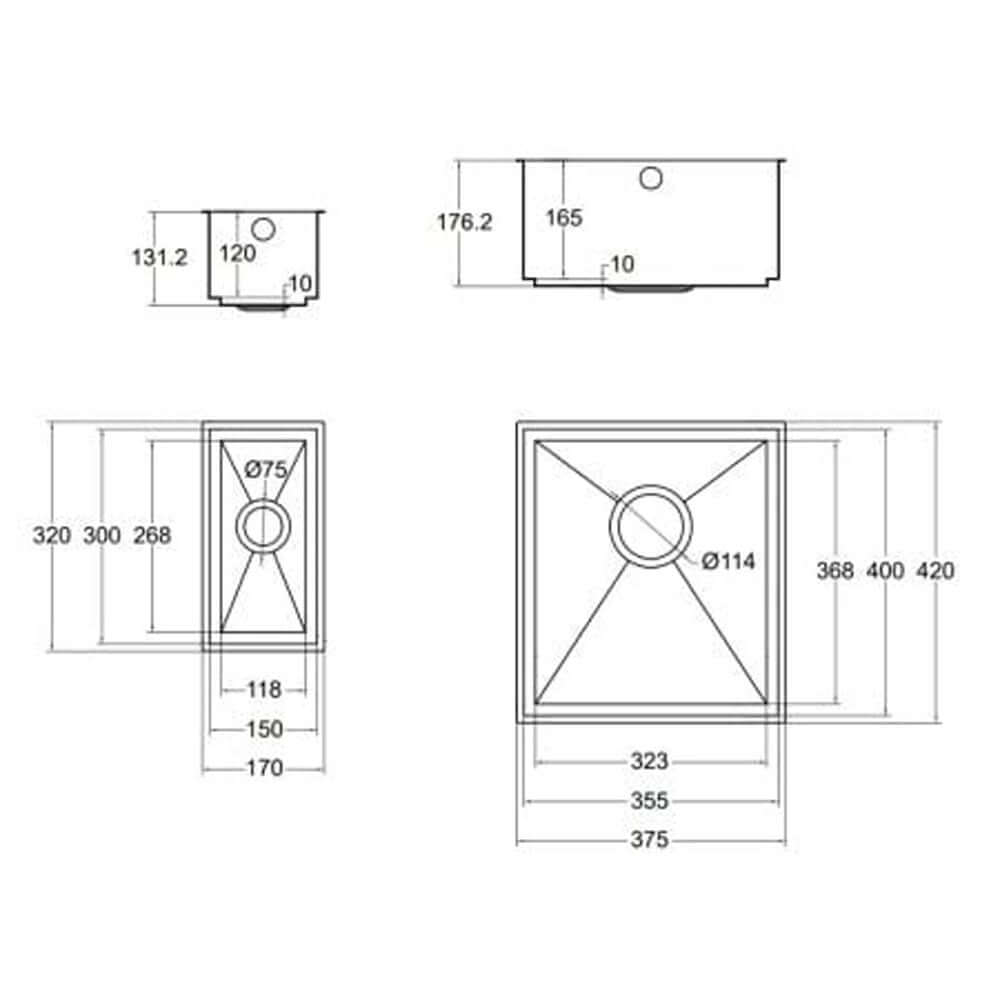 The 1810 Company Axixuno SET B -355U & 150U 1.5 Bowl Undermount Kitchen Sink & Waste