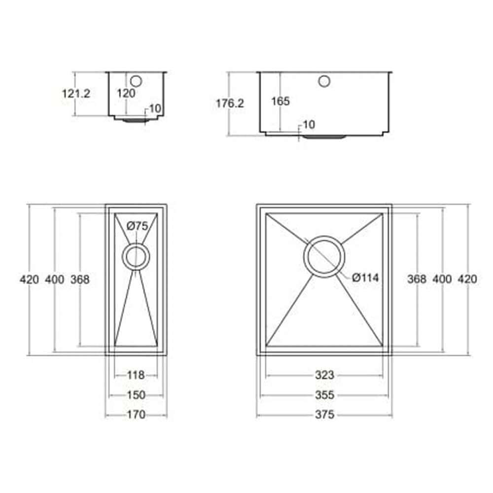 The 1810 Company Axixuno SET A -355U & 150U 1.5 Bowl Undermount Kitchen Sink & Waste