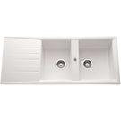 White ceramic kitchen sink with double basin and ASTINI branding on a white background