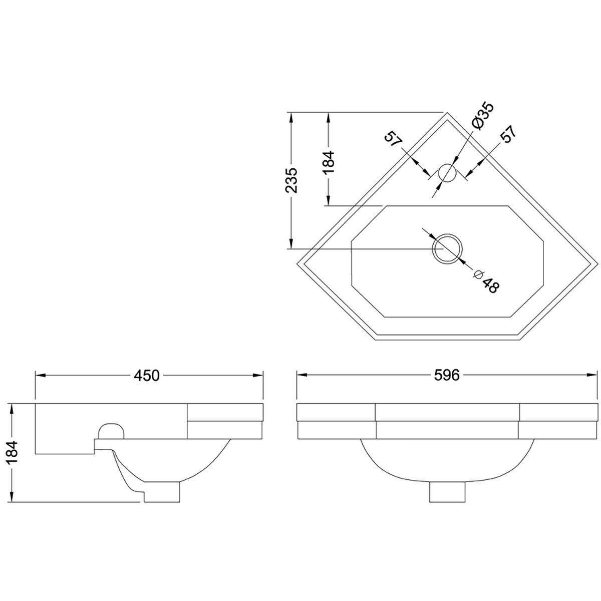 Burlington Corner 596x450 White Wall Mounted Cloakroom Basin