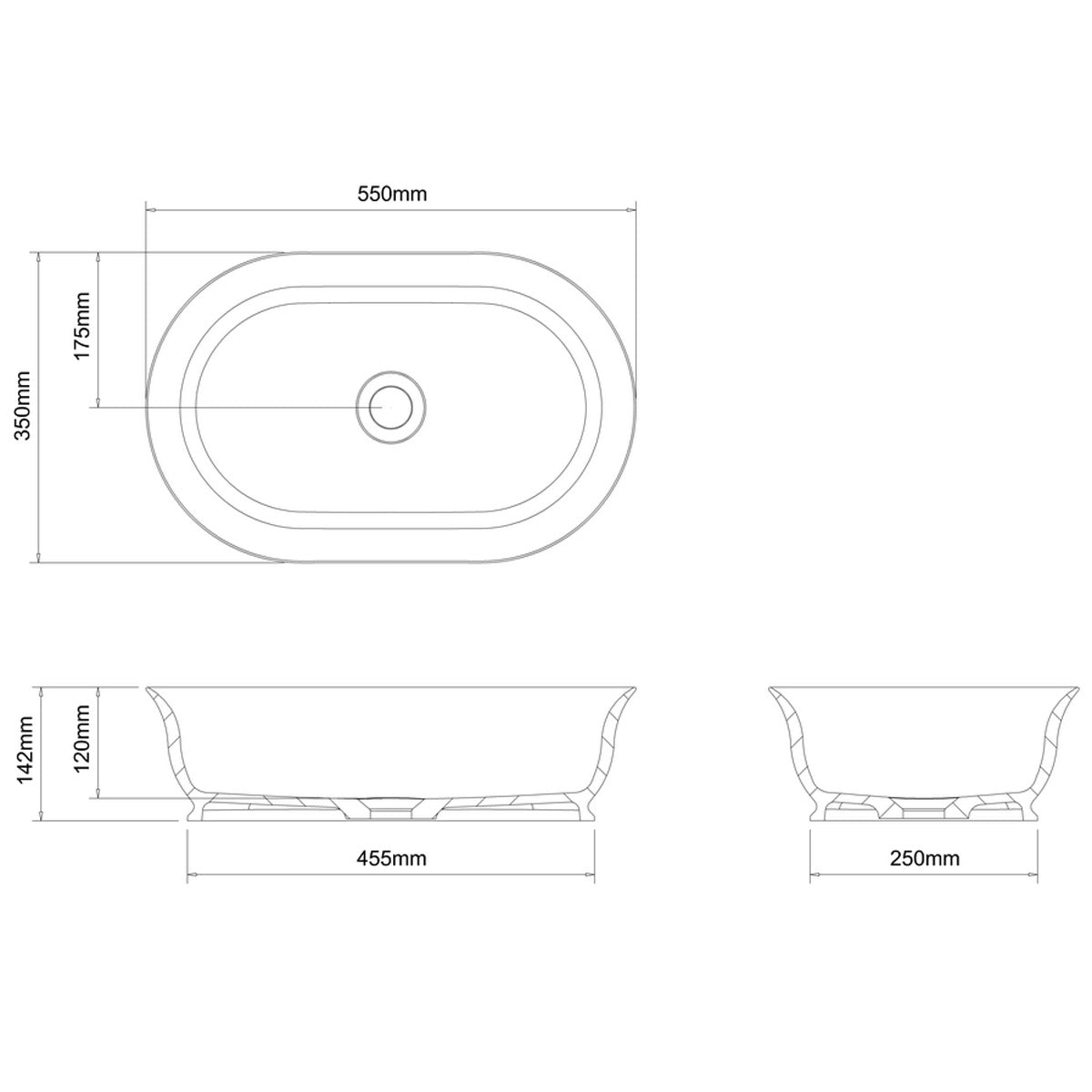 Burlington 550x350 White Florenza ClearStone Countertop Basin