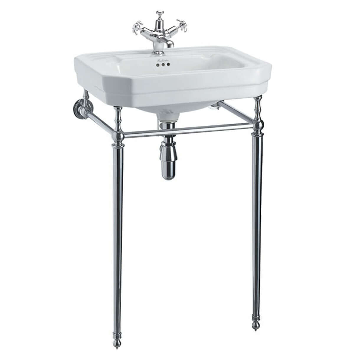 Burlington Victorian White 560mm Basin with Chrome Basin Stand