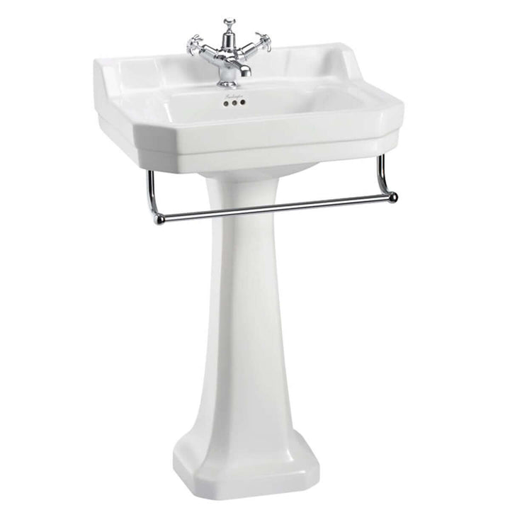 Burlington Edwardian White 560mm Basin with Standard Pedestal & Chrome Towel Rail