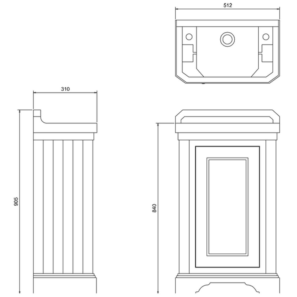 Burlington Edwardian Single Door Freestanding Vanity Unit with Cloakroom Basin