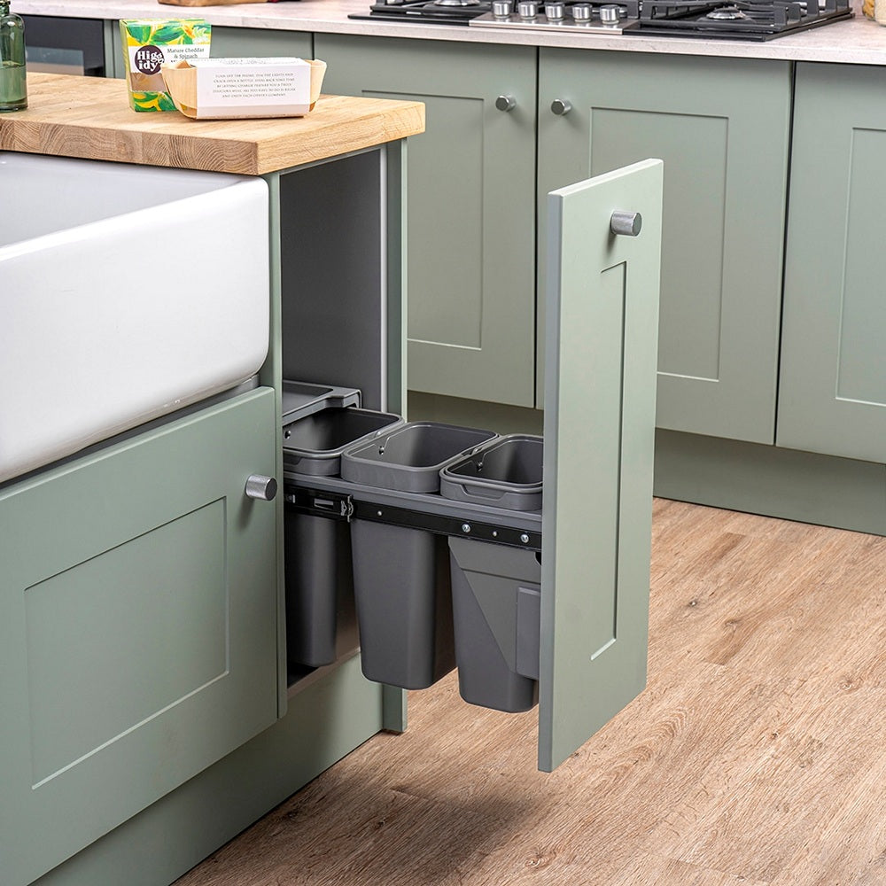 Caple Base Mounted 24L (3x8L) Triple Kitchen Waste Bin for 300mm Cabinets