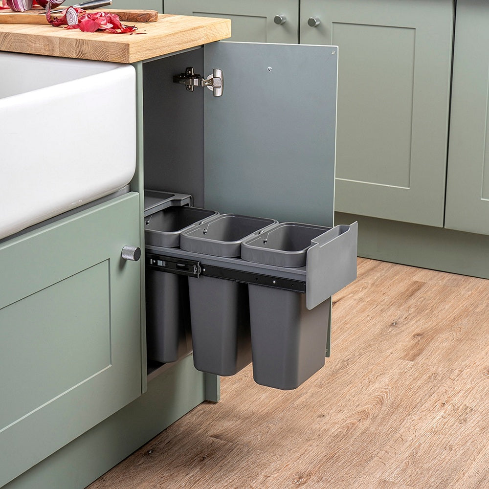 Caple Base Mounted 24L (3x8L) Triple Kitchen Waste Bin for 300mm Cabinets