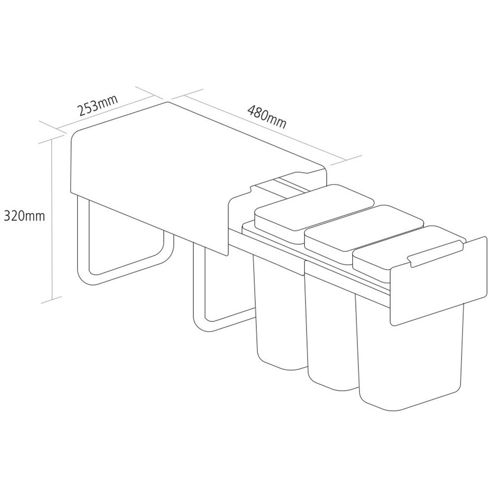 Caple Base Mounted 24L (3x8L) Triple Kitchen Waste Bin for 300mm Cabinets