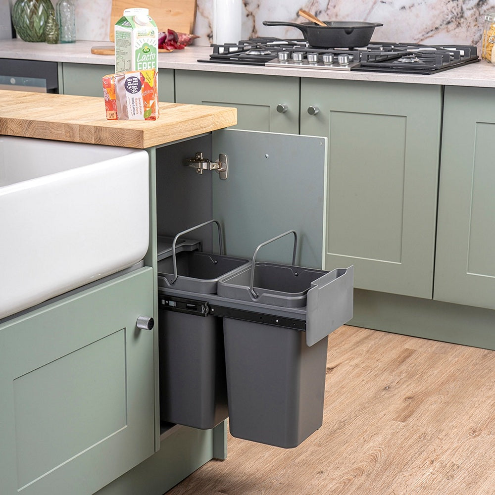 Caple Base Mounted 28L (2x14L) Dual Kitchen Waste Bin for 300mm Cabinets