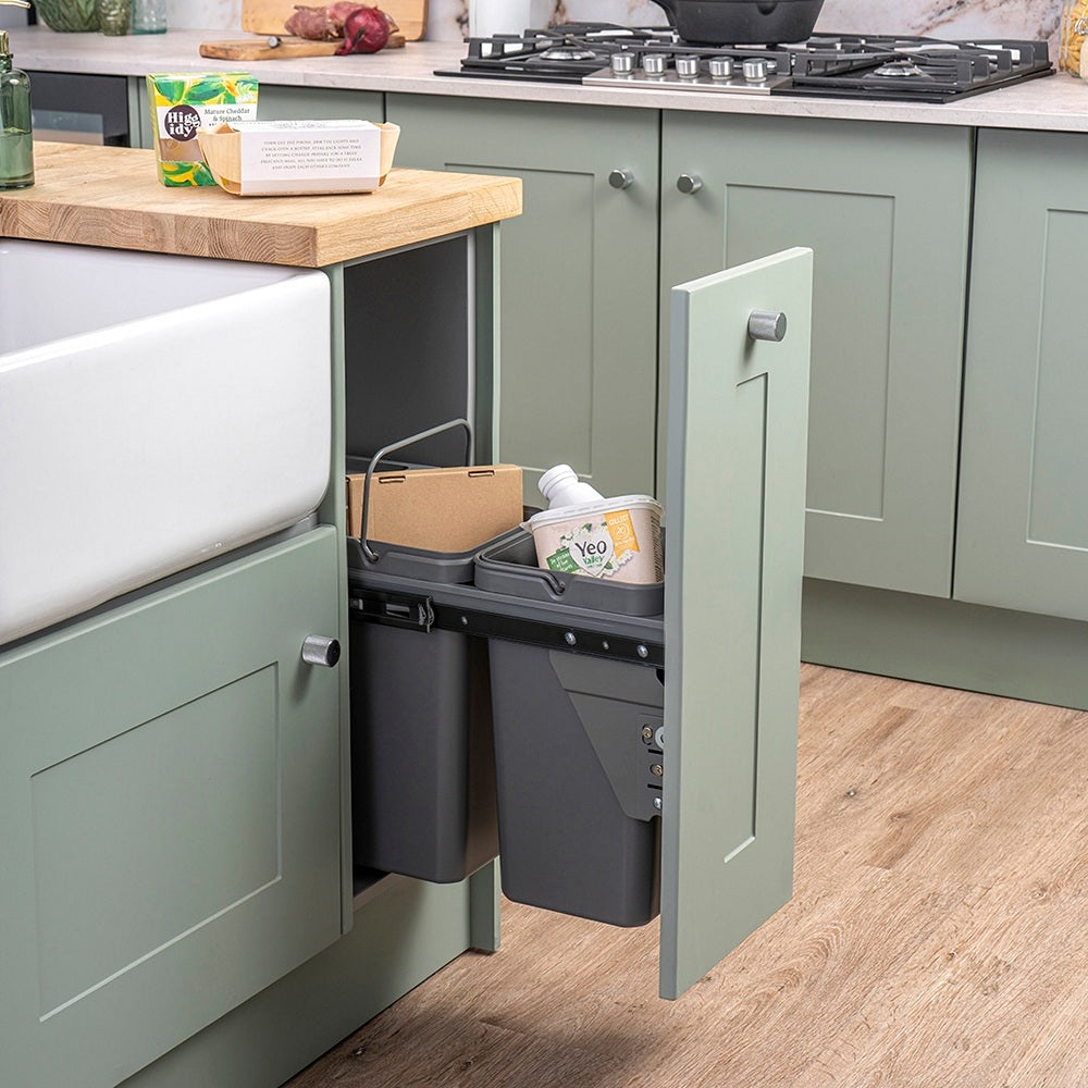 Caple Base Mounted 28L (2x14L) Dual Kitchen Waste Bin for 300mm Cabinets