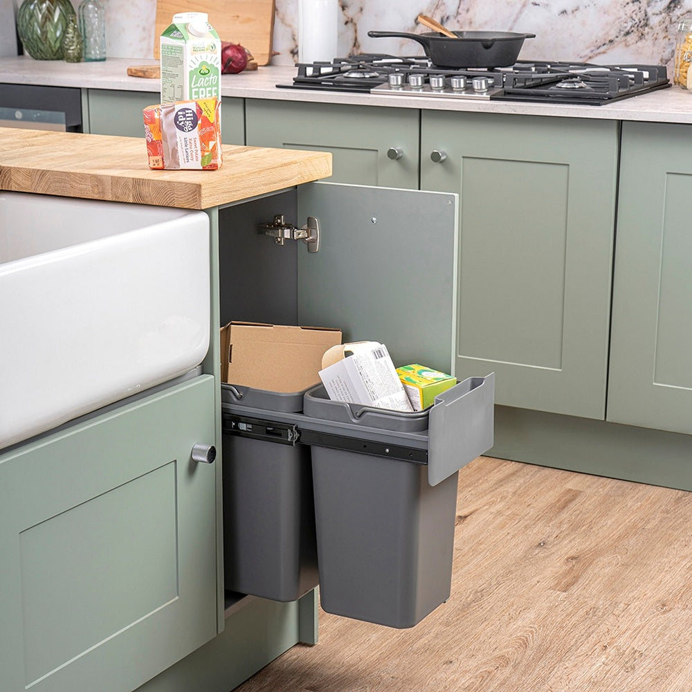 Caple Base Mounted 28L (2x14L) Dual Kitchen Waste Bin for 300mm Cabinets