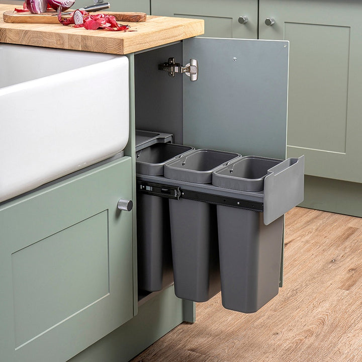 Caple Base Mounted 30L (3x10L) Triple Kitchen Waste Bin for 300mm Cabinets