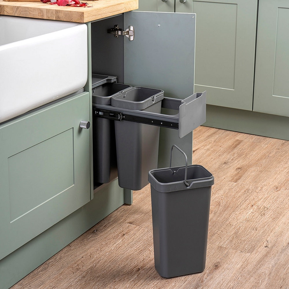 Caple Base Mounted 30L (3x10L) Triple Kitchen Waste Bin for 300mm Cabinets
