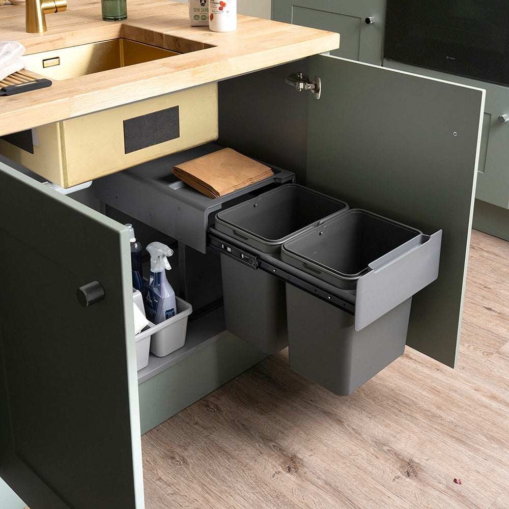 Caple Base Mounted 36L (2x18L) Dual Kitchen Waste Bin For 400mm Cabinets