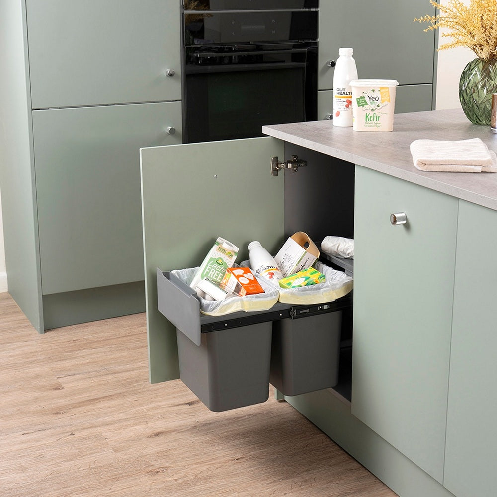 Caple Base Mounted 36L (2x18L) Dual Kitchen Waste Bin For 400mm Cabinets