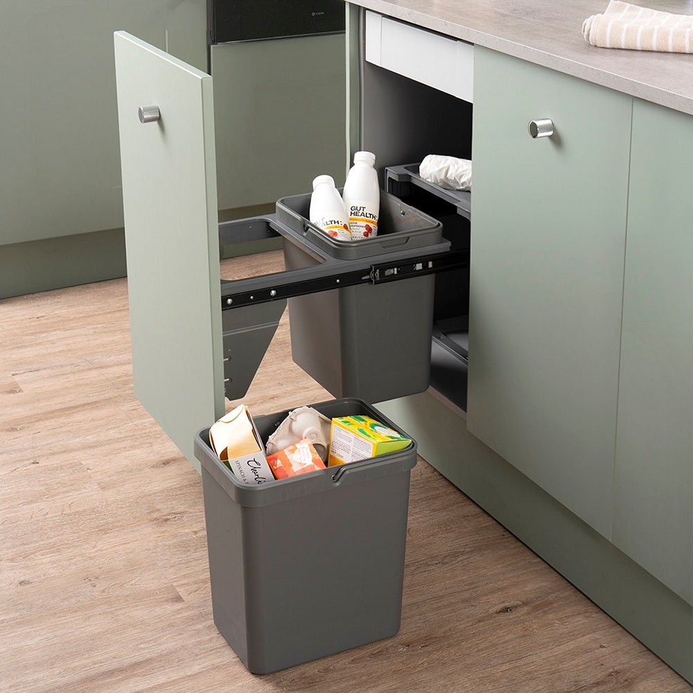 Caple Base Mounted 36L (2x18L) Dual Kitchen Waste Bin For 400mm Cabinets