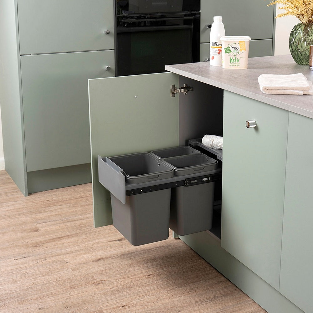 Caple Base Mounted 36L (1x18L 2x9L) Triple Kitchen Waste Bin for 400mm Cabinets