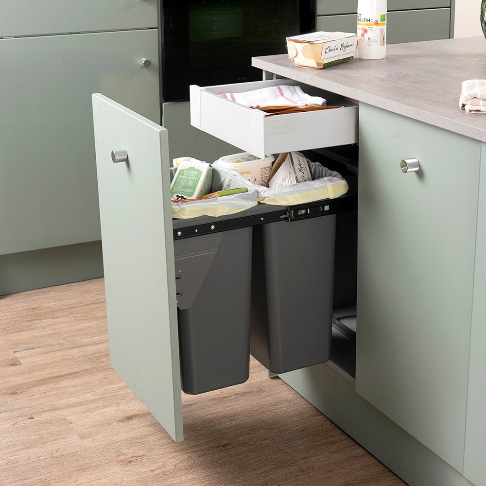 Caple Base Mounted 52L (2x18L) Dual Kitchen Waste Bin for 400mm Cabinets