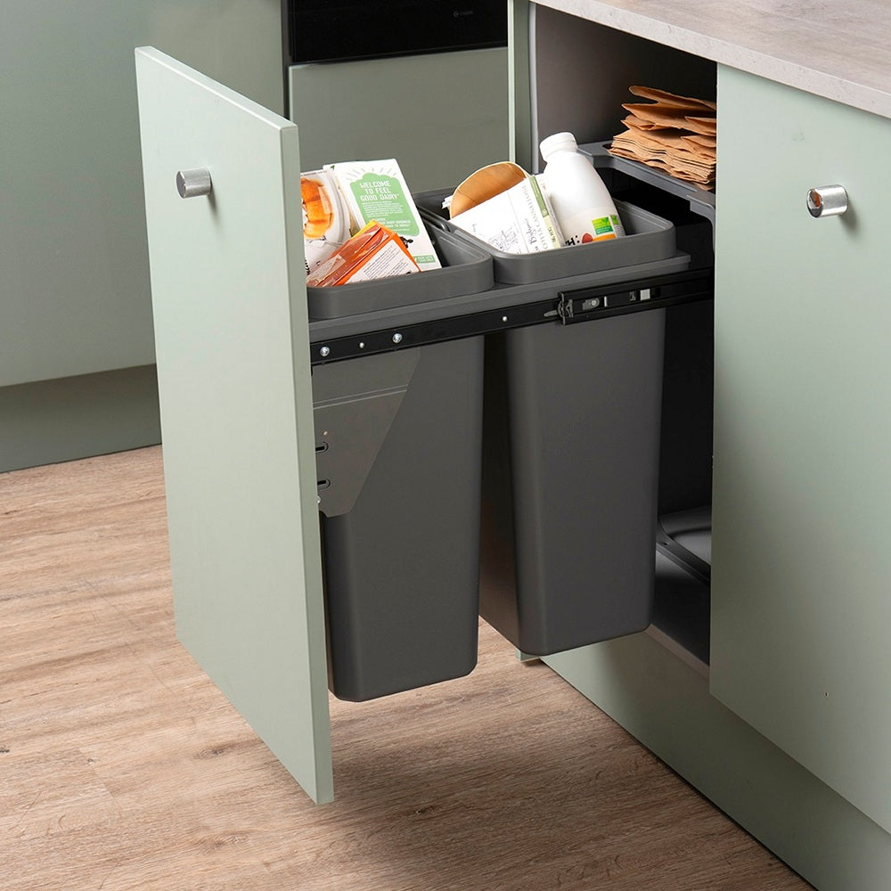 Caple Base Mounted 52L (2x18L) Dual Kitchen Waste Bin for 400mm Cabinets