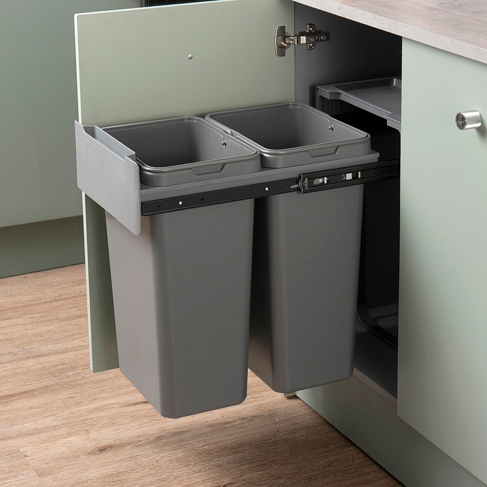 Caple Base Mounted 52L (2x18L) Dual Kitchen Waste Bin for 400mm Cabinets