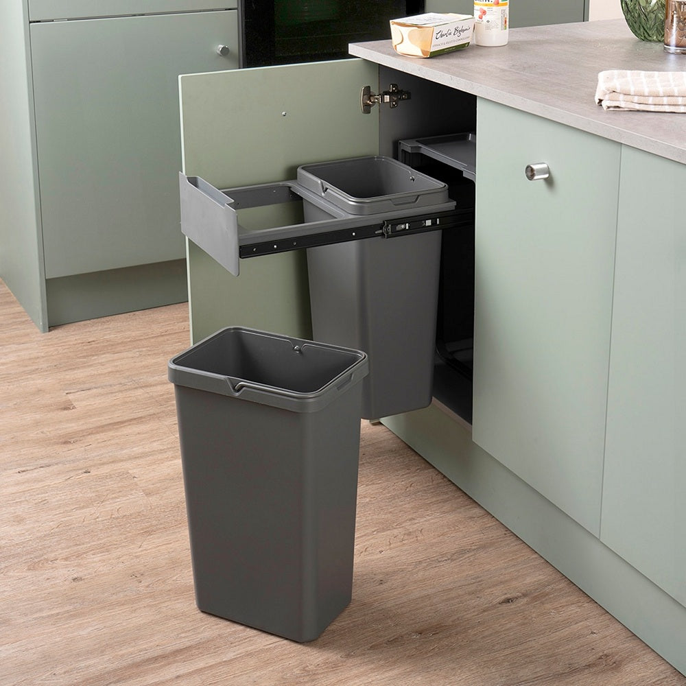 Caple Base Mounted 52L (2x18L) Dual Kitchen Waste Bin for 400mm Cabinets