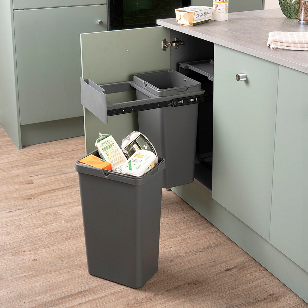 Caple Base Mounted 52L (2x18L) Dual Kitchen Waste Bin for 400mm Cabinets
