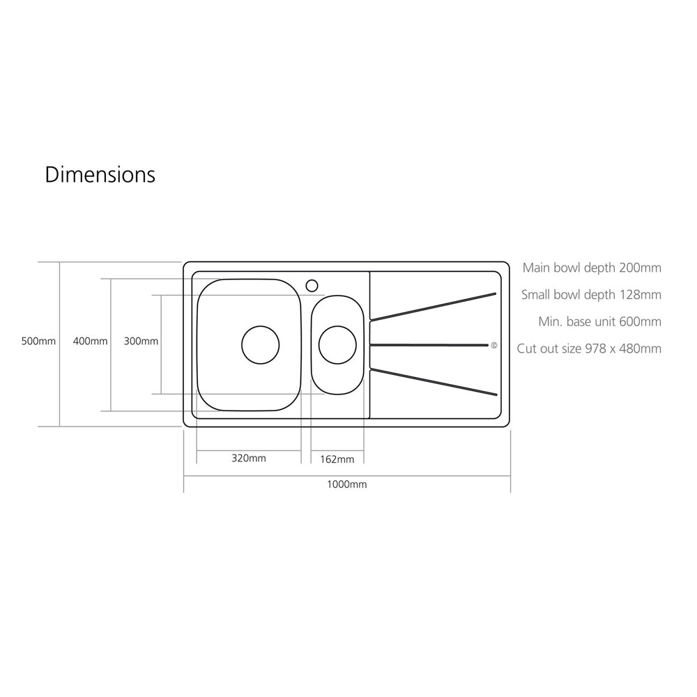 Caple Blaze 150 1.5 Bowl Stainless Steel Kitchen Sink & Waste BZ150
