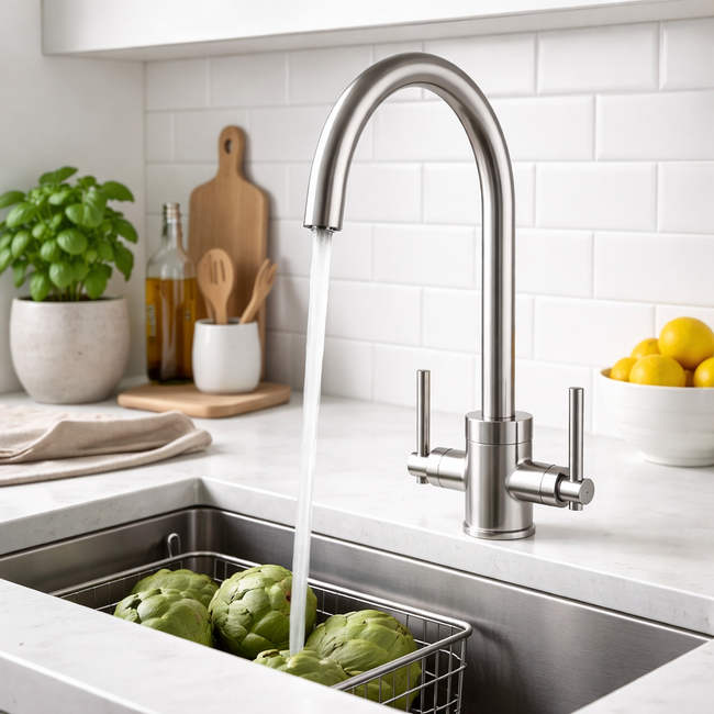 Harlyn Brushed Steel Kitchen Taps 