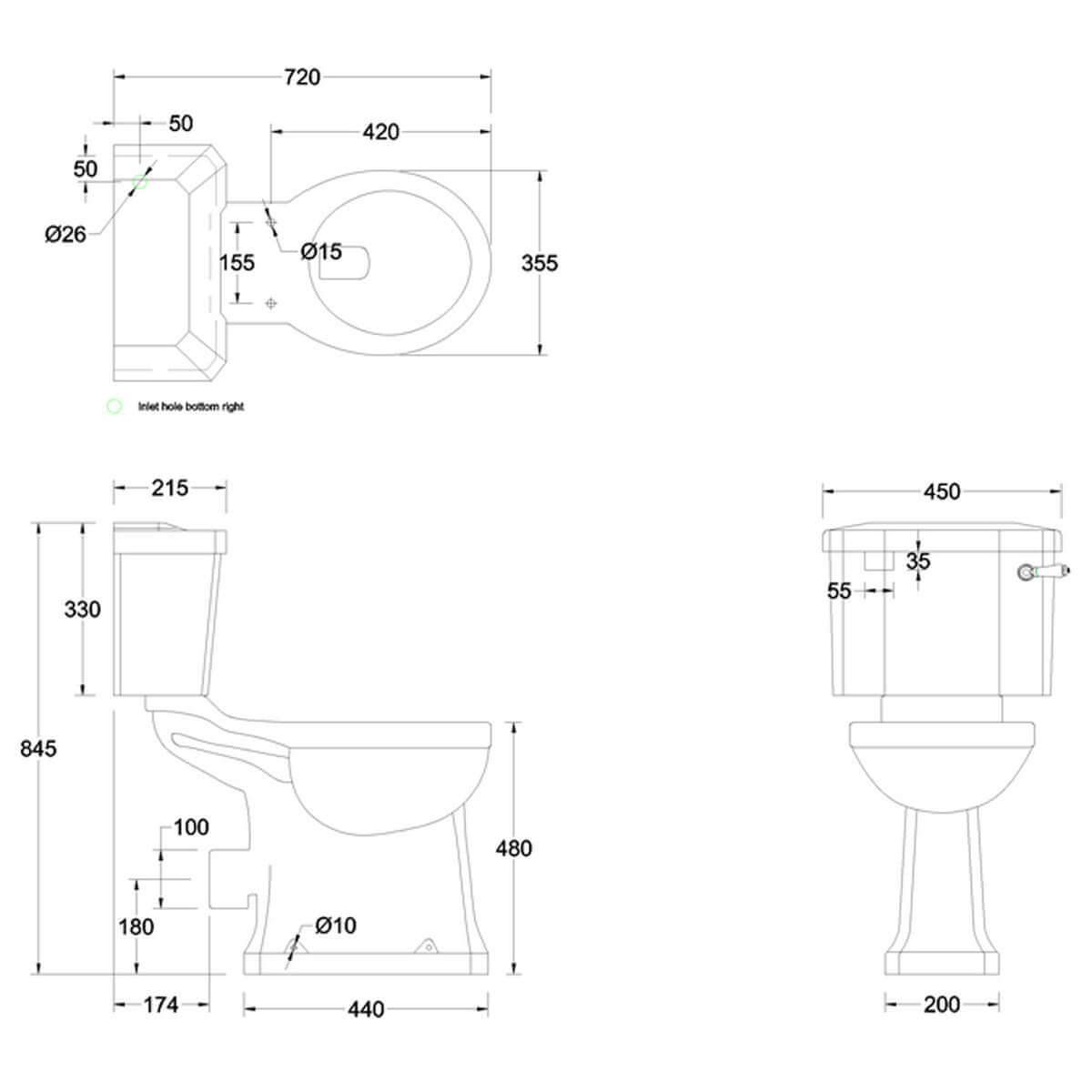Burlington Regal White Close Coupled WC Toilet Pan with 440 Lever Cistern