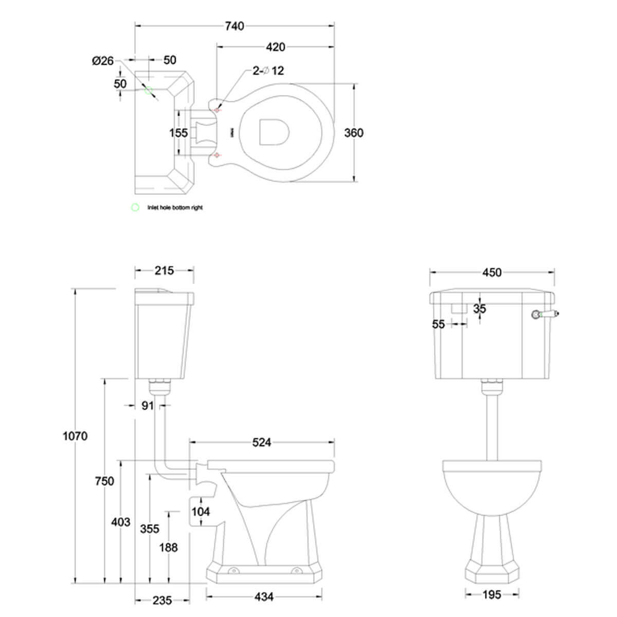 Burlington Standard White Low Level WC Toilet Pan with 440 Lever Cistern