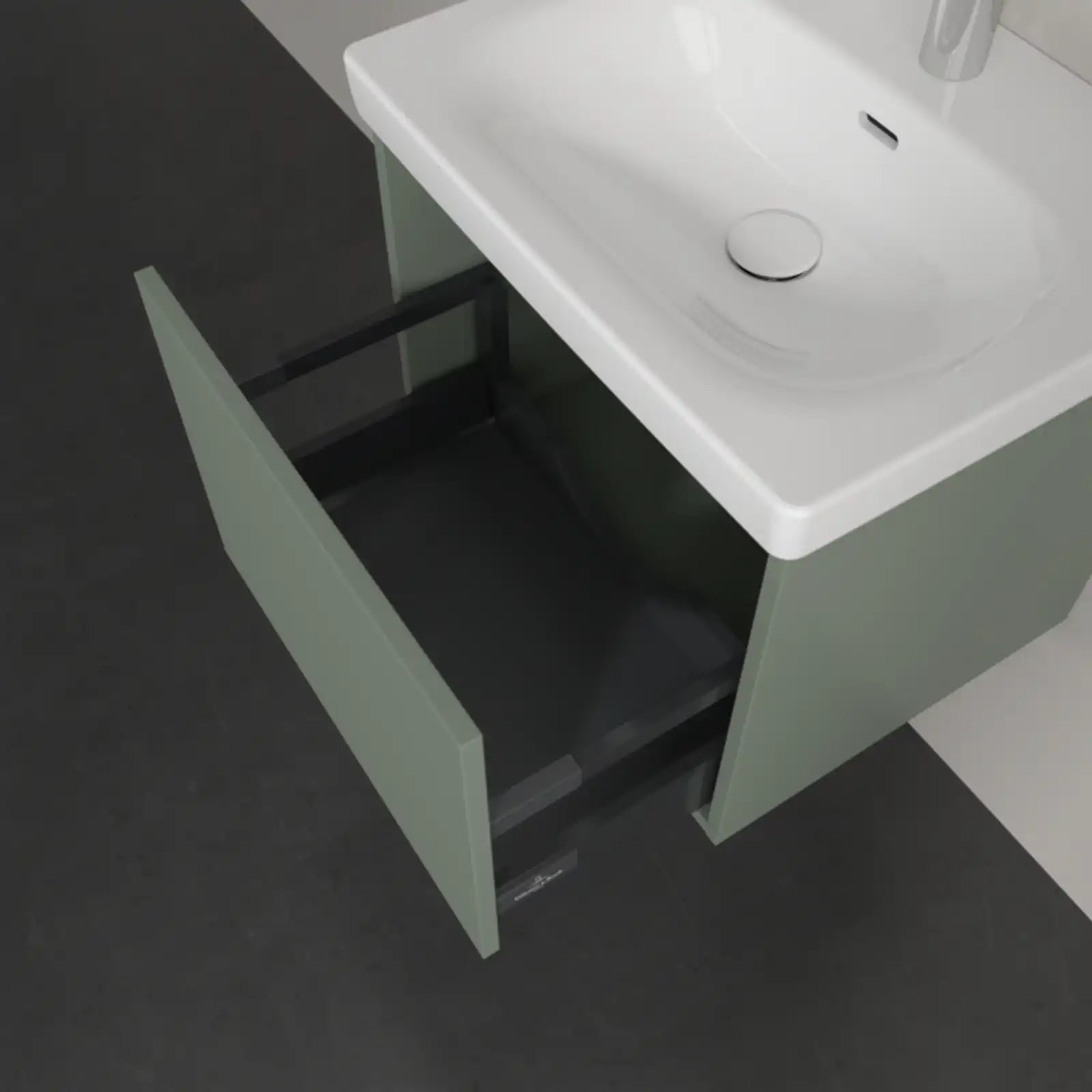 Villeroy & Boch Skyla Soft Green 1 Pull Out Element Vanity Unit & White Alpin Washbasin C78300AF+5A515501