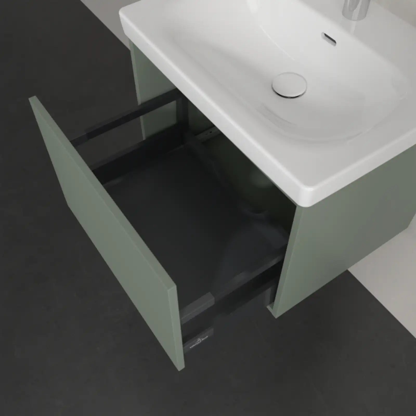 Villeroy & Boch Skyla Soft Green 1 Pull Out Element Vanity Unit & White Alpin Washbasin C78400AF+5A516001