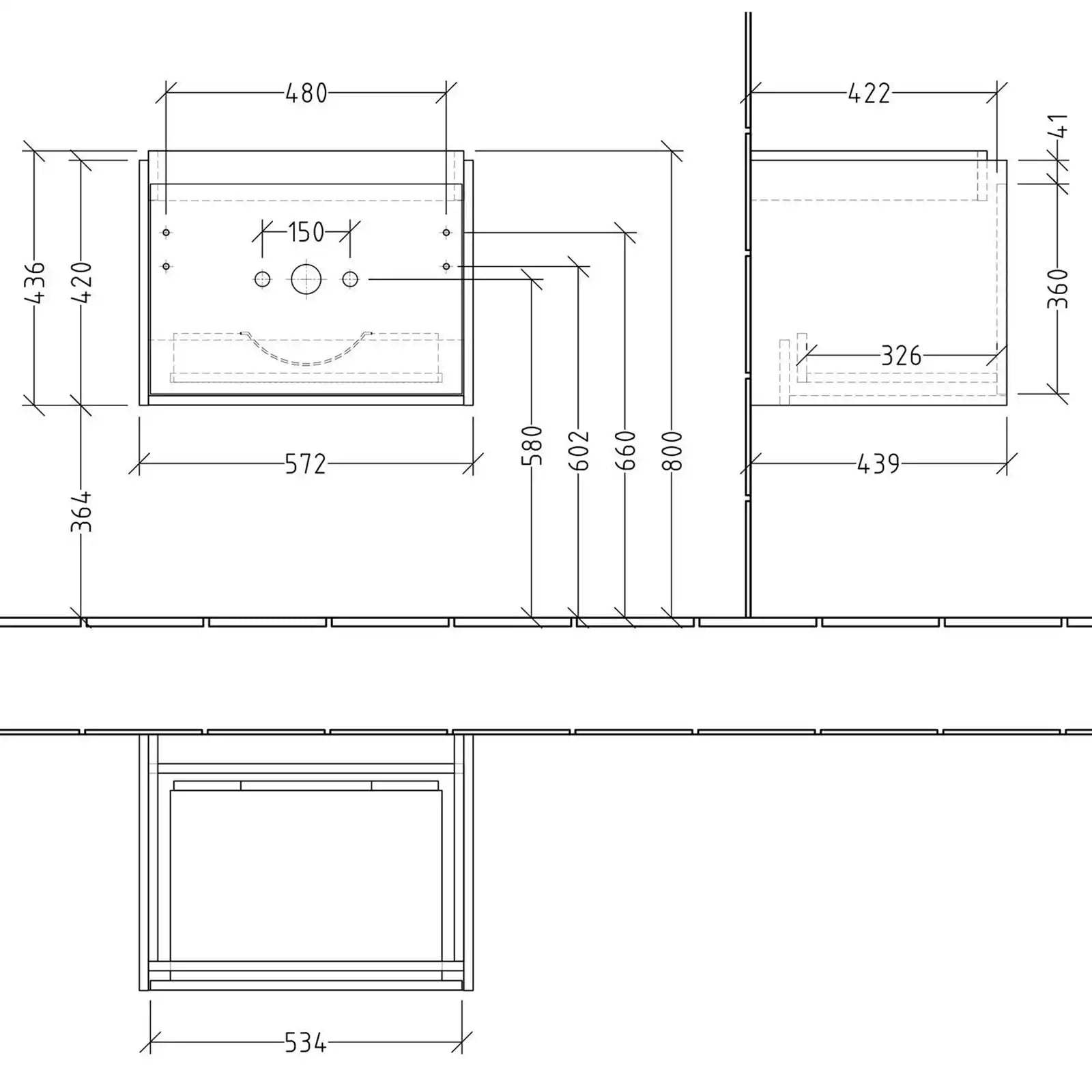 Villeroy & Boch Skyla Graphite 1 Pull Out Element Vanity Unit & White Alpin Washbasin C78400VR+5A516001