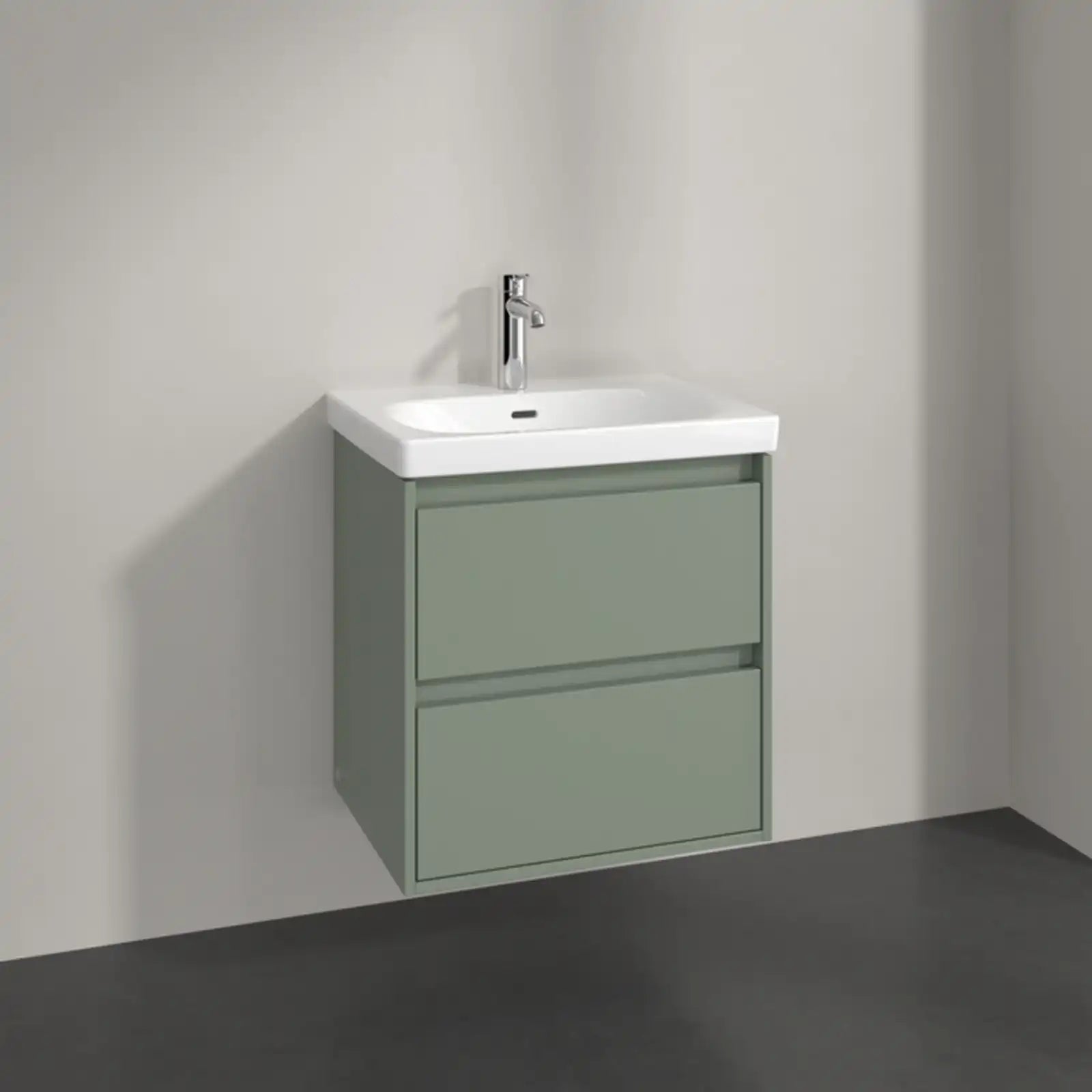 Villeroy & Boch Skyla Soft Green 2 Pull Out Element Vanity Unit & White Alpin Washbasin C79400AF+5A516001