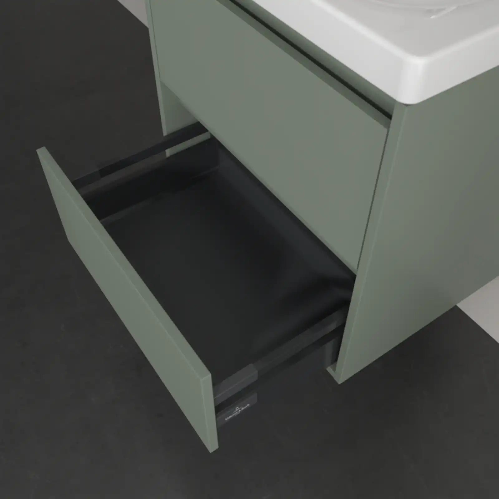 Villeroy & Boch Skyla Soft Green 2 Pull Out Element Vanity Unit & White Alpin Washbasin C79400AF+5A516001
